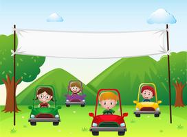Plantilla de banner con niños en coches vector