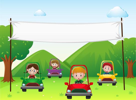 Banner template with kids in cars