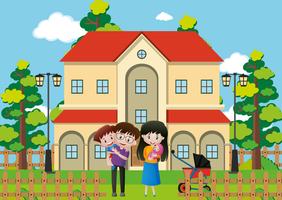 Family standing in front of the house vector