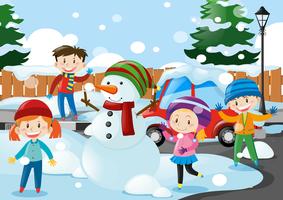 Many kids standing in the snow vector