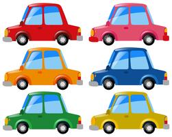 Cars in six different colors vector