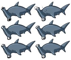 Hammerhead shark with different emotions vector