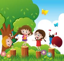 Happy children play in park vector