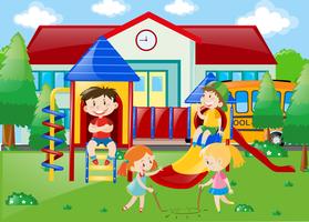 Students playing at playground in school park vector