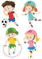 Four kids doing different sports vector