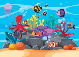 Underwater scene with many sea animals vector