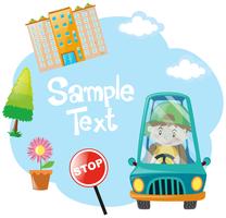 Paper design with boy driving blue car vector