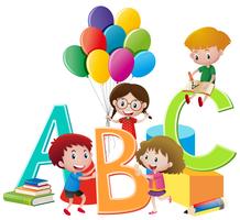 Children playing toys and English alphabets vector