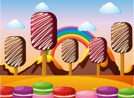 Scene with chocolate mountains and icecream field vector