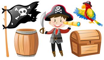 Pirate set with pirate and parrot vector