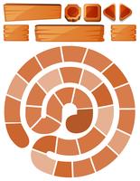 Plantilla de juego con espiral y carteles de madera. vector