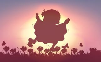 Silhouette boy running in garden vector