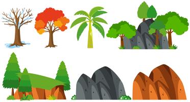 Trees and mountains on white background vector