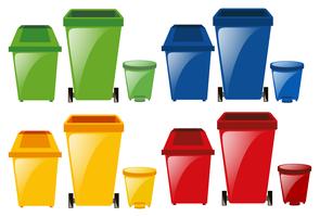 Set of trashcans in different colors vector