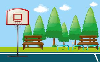 Escena del parque con cancha de basketball vector