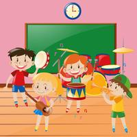 Children playing music in classroom vector