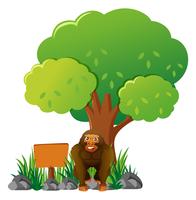 Wooden sign and gorilla in the garden vector