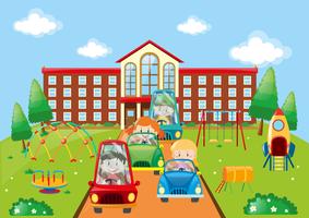 Kids driving cars to school vector