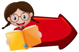 Girl reading book and red arrow vector