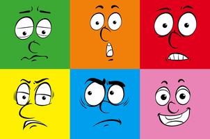 Six facial expressions on different background