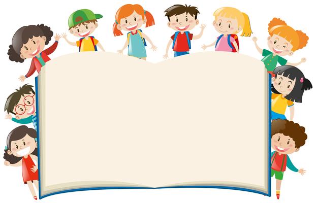 Background template with kids around book