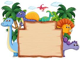 Many dinosaur on wooden banner vector