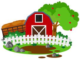 Farm scene with barn and apple tree vector