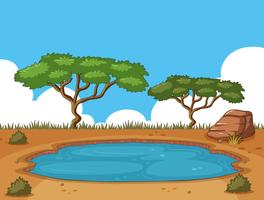 Background scene with pond in the field vector