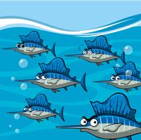 Many swordfish under the ocean vector