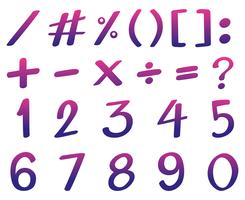 Diseño de fuente para números en color rosa y púrpura. vector