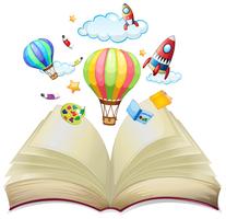 Balloons and rockets in the book vector