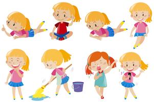 Happy girl doing different activities vector