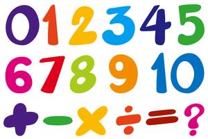 Diseño de fuente para números y signo en colores. vector