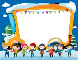 Border template with kids and schoolbus vector