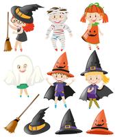 Halloween set with kids in costumes vector