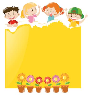 Paper design with children and yellow paper	