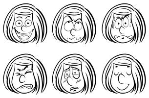 Doodle girl with different facial expressions