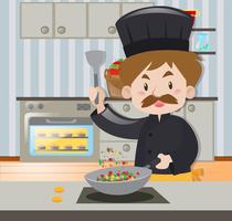 Male chef in black outfit cooking vector