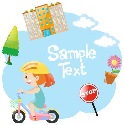 Border design with girl on bike