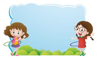 Border template with girls playing hulahoop vector