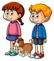 Children with cute puppy vector