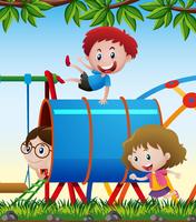 Three kids playing in the playground vector