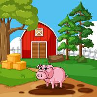 Cute pig playing mud in the farm vector