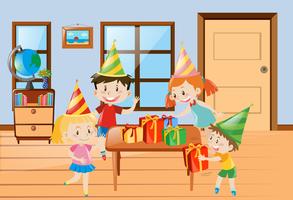 Niños teniendo fiesta en casa. vector