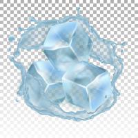 Realistic ice cubes and a splash of water. Vector illustration
