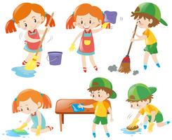 Boys and girls doing chores vector