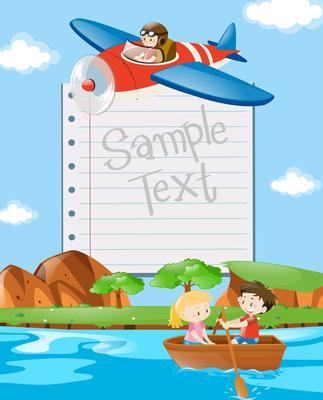 Paper template with kids in boat and plane