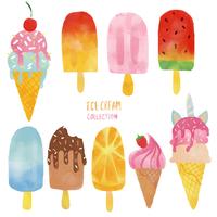 watercolour ice cream summer set vector