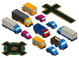 3D design for different types of cars and roads vector