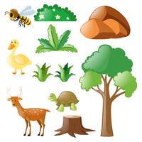 Naturaleza ambientada con animales y plantas. vector